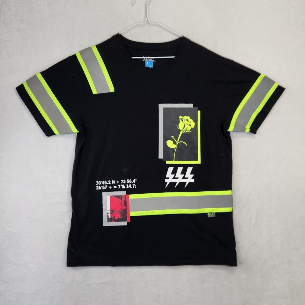 Bleecker & Mercer Mens XL Black Reflective Streetwear Rose Graphic‎ T-Shirt